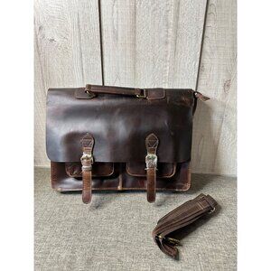 Leather Briefcase w/ Dual Buckle Closure & Detachable Shoulder Strap Brown